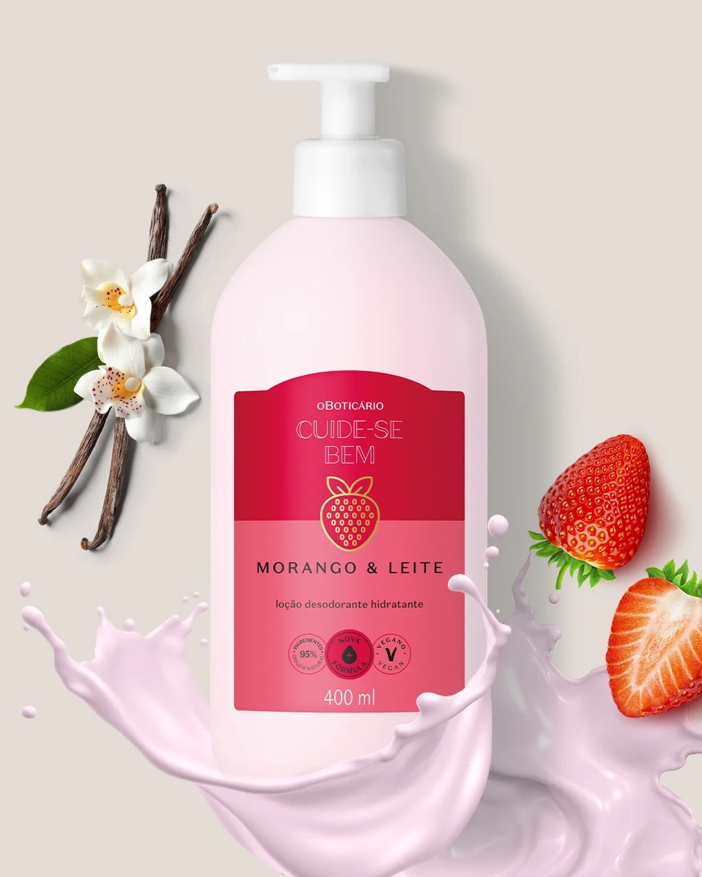 Loção Hidratante Desodorante Corporal Cuide-Se Bem Morango E Leite 400Ml