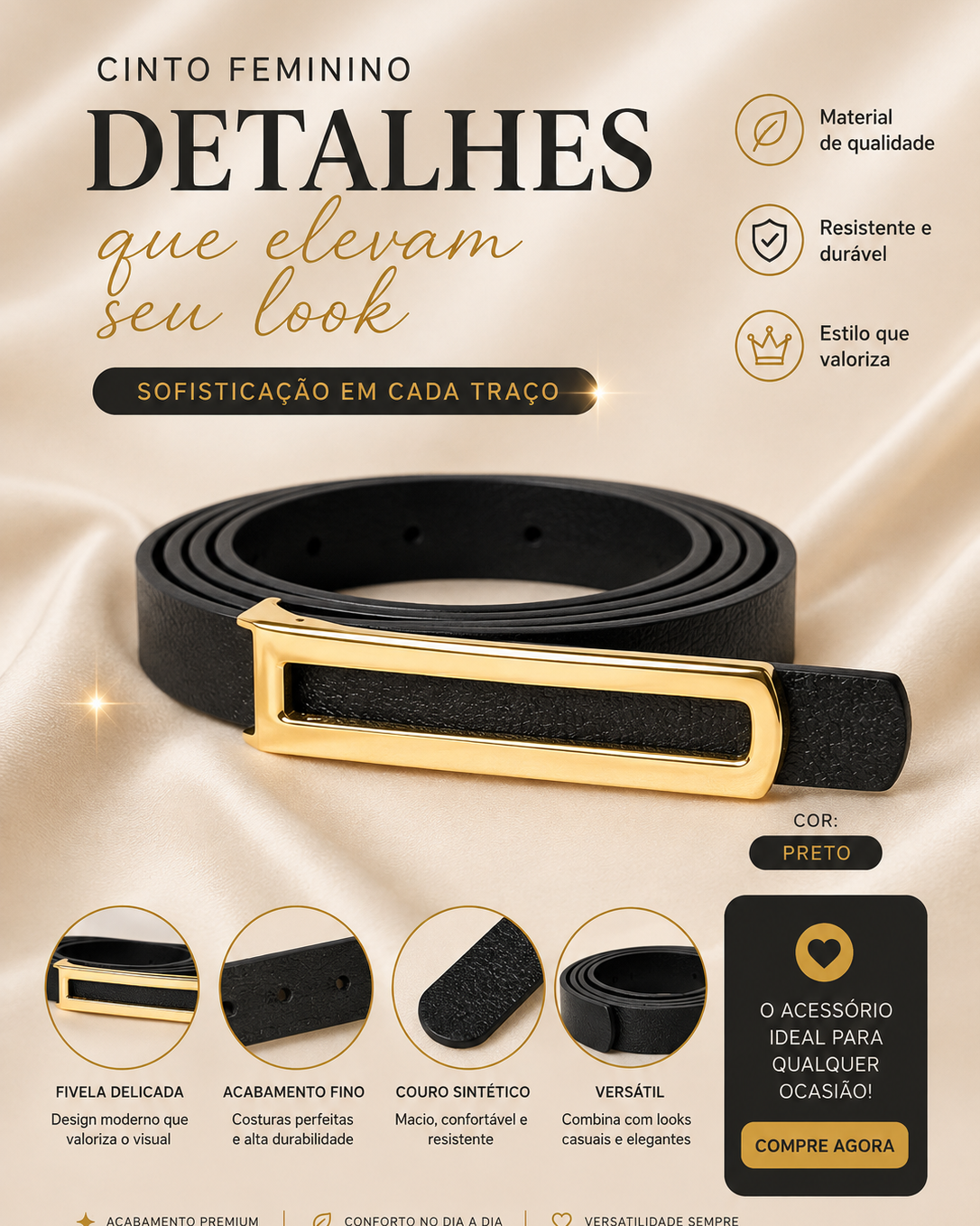 Cinto Feminino fino da Moda - Preto