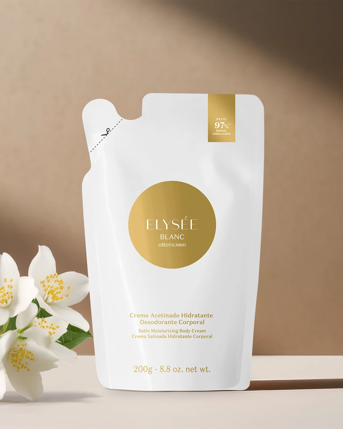 Refil Creme Desodorante Hidratante Corporal Acetinado Elysée Blanc 200G