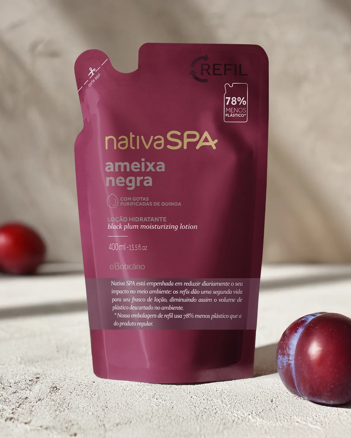 Refil Loção Desodorante Hidratante Corporal Nativa Spa Ameixa Negra 400Ml