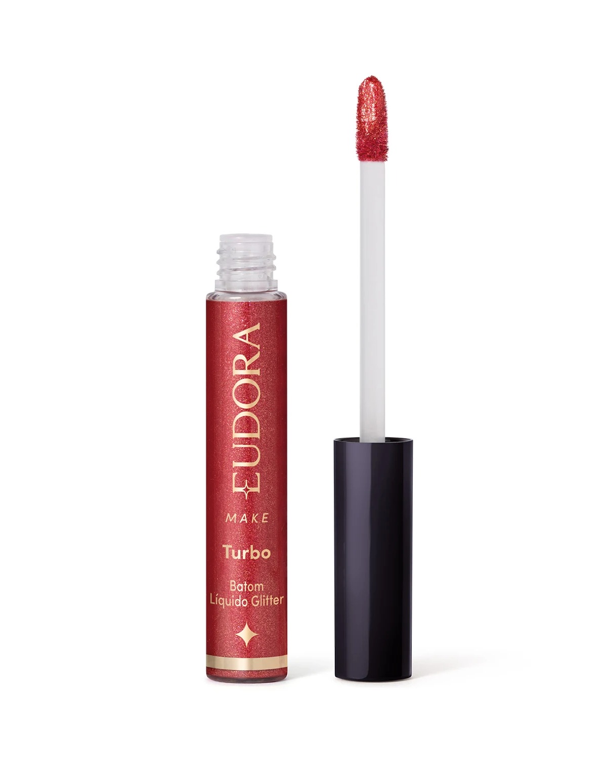 Batom Líquido Vermelho Glitter Magic Eudora Make Turbo 5,2Ml
